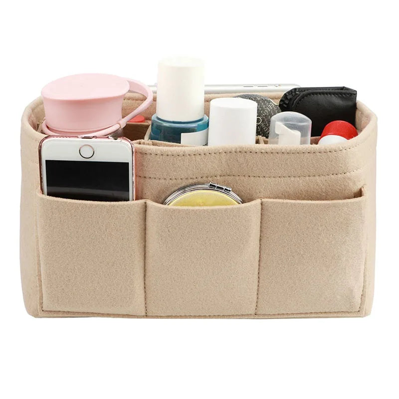 Fashion Women Bag Cosmetic Bags And Make up Organizer Felt Insert Bag For Handbag Felt Cloth Inner Bag Fits Various Brand Bags