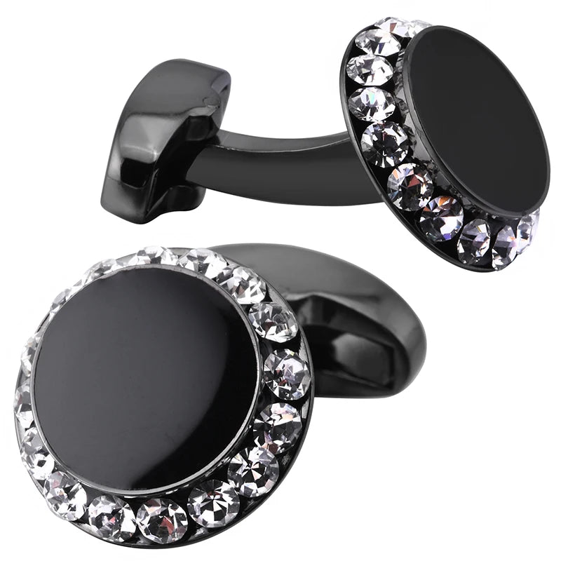 Luxury Cufflinks and Studs Set for Men,Classic Black Enamel&Crystal Tuxedo Shirt Cufflinks set for Wedding Jewelry Accessories