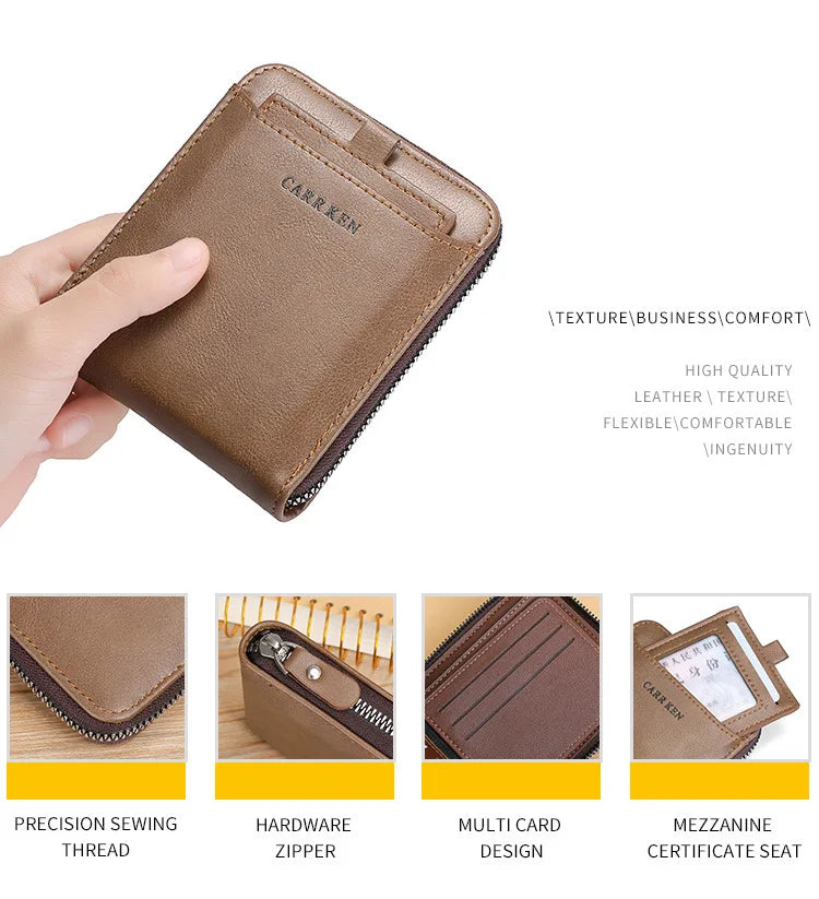 Men's wallet made of leather Wax oil skin purse for men Coin Purse Short Male Card Holder Wallets Zipper Around Money Bag 2022