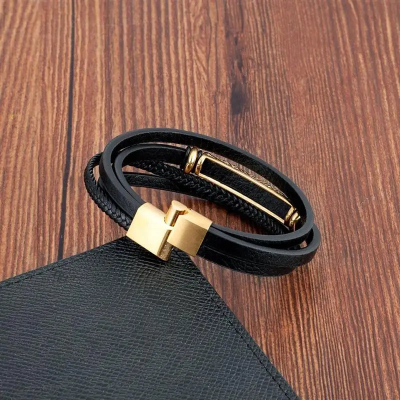 Multilayer Stainless Steel Insert Bracelet Viking Leather Bracelets for Men Braided Bangles Punk Jewelry Homme Accessories