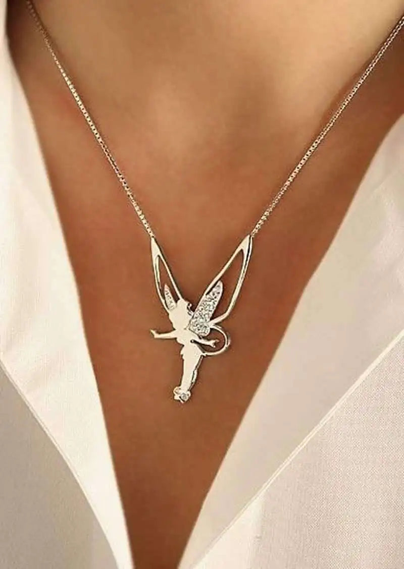 2020 Women Necklace Flower Fairy Elf Necklace For Women Girl Cute Angel Wings Believe Crystal Pendant Necklaces Jewelry Gift