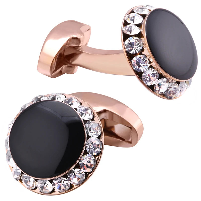 Luxury Cufflinks and Studs Set for Men,Classic Black Enamel&Crystal Tuxedo Shirt Cufflinks set for Wedding Jewelry Accessories