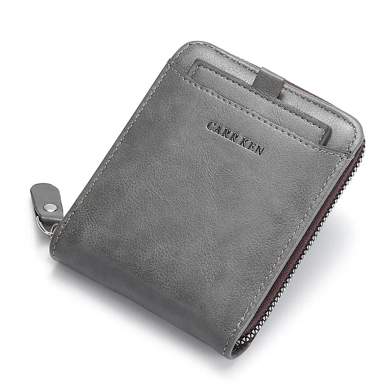 Men's wallet made of leather Wax oil skin purse for men Coin Purse Short Male Card Holder Wallets Zipper Around Money Bag 2022