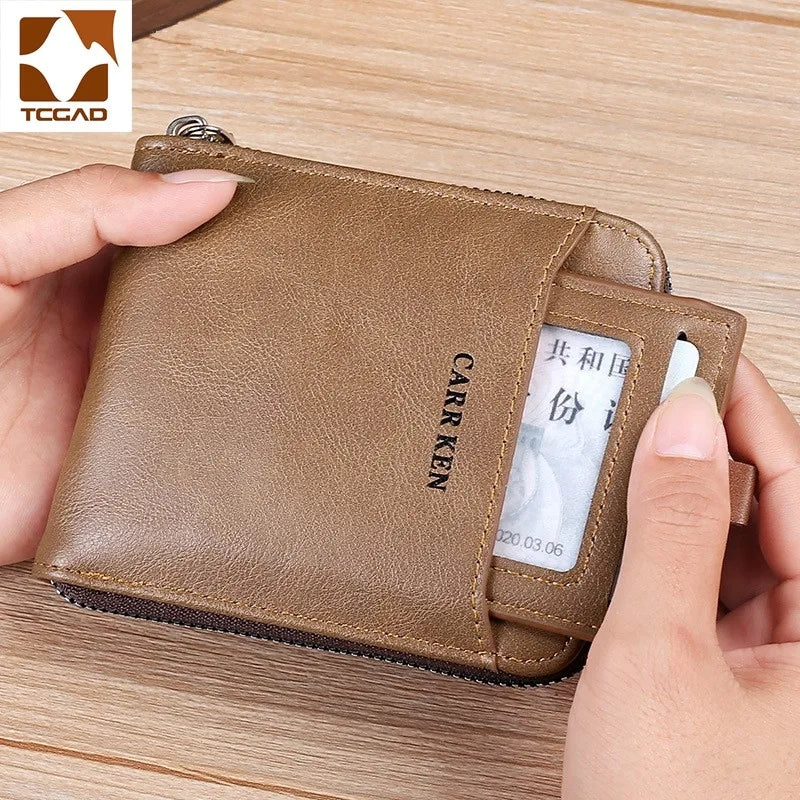 Men's wallet made of leather Wax oil skin purse for men Coin Purse Short Male Card Holder Wallets Zipper Around Money Bag 2022