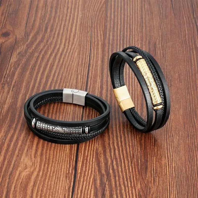 Multilayer Stainless Steel Insert Bracelet Viking Leather Bracelets for Men Braided Bangles Punk Jewelry Homme Accessories