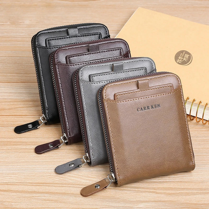 Men's wallet made of leather Wax oil skin purse for men Coin Purse Short Male Card Holder Wallets Zipper Around Money Bag 2022