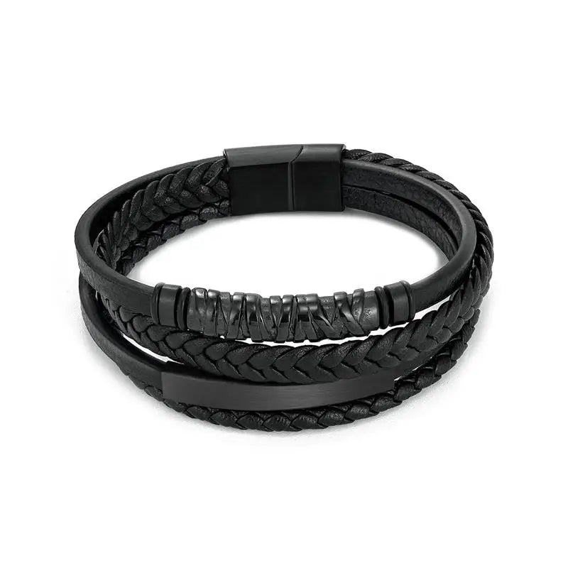 Multilayer Stainless Steel Insert Bracelet Viking Leather Bracelets for Men Braided Bangles Punk Jewelry Homme Accessories