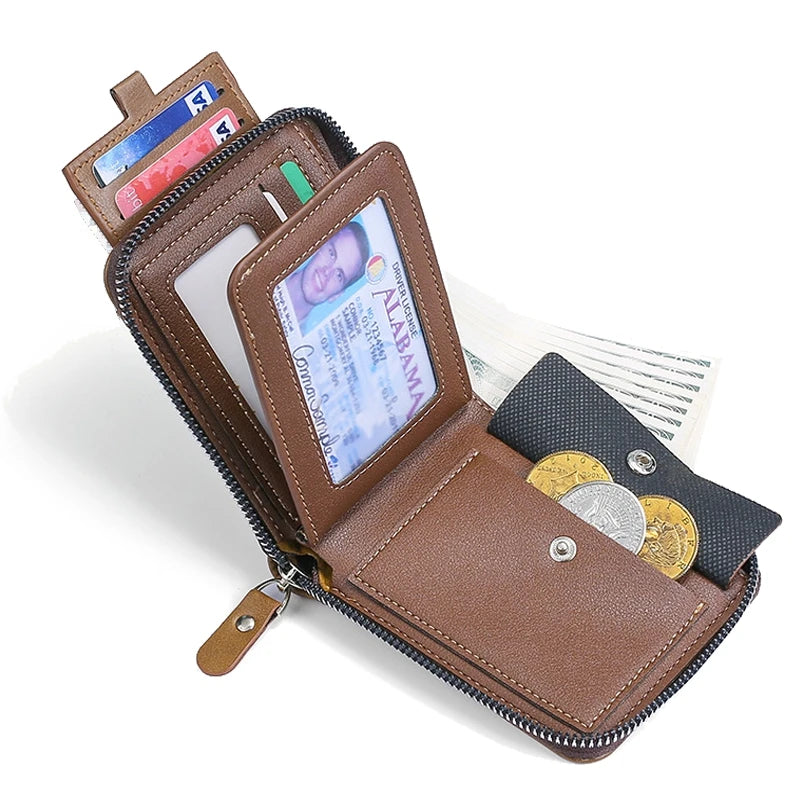 Men's wallet made of leather Wax oil skin purse for men Coin Purse Short Male Card Holder Wallets Zipper Around Money Bag 2022