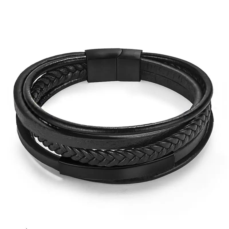 Multilayer Stainless Steel Insert Bracelet Viking Leather Bracelets for Men Braided Bangles Punk Jewelry Homme Accessories