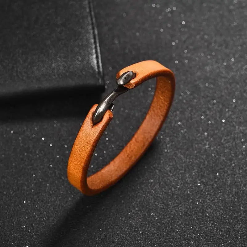 Jiayiqi Men Bracelet Genuine Leather Bangle Retro Cuff Bracelet Classic Hooks Wristband Men Women Jewelry Gifts