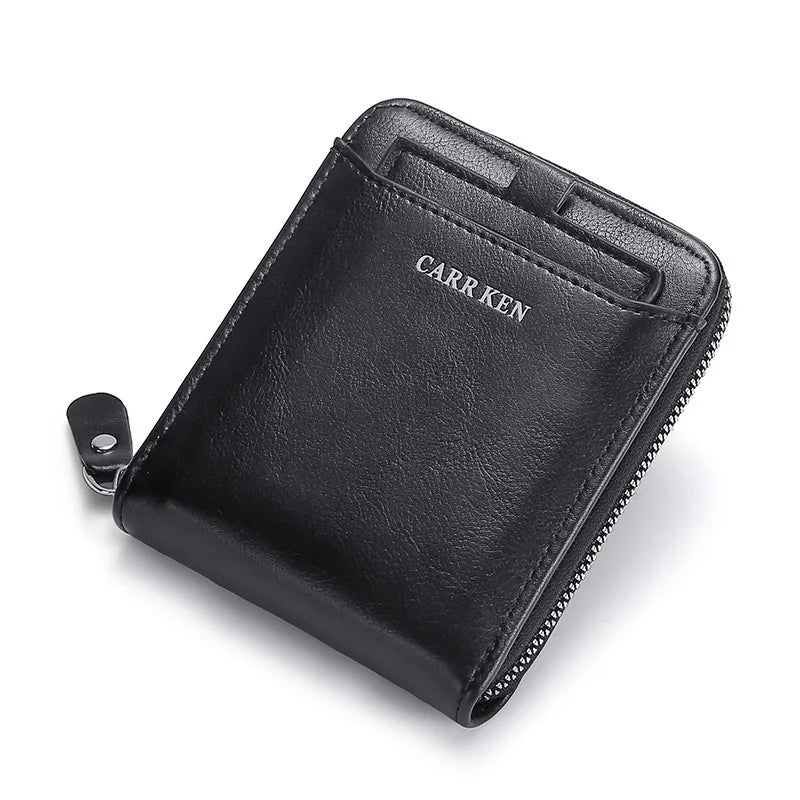Men's wallet made of leather Wax oil skin purse for men Coin Purse Short Male Card Holder Wallets Zipper Around Money Bag 2022