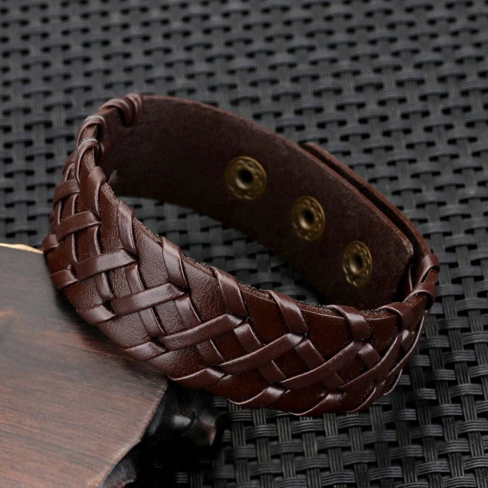 2024 Personalized Jewelry Bracelets Bangles Cuff Bracelet Men Vintage Handmade Weave Smooth PU Leather Bracelet Pulsera Hombre