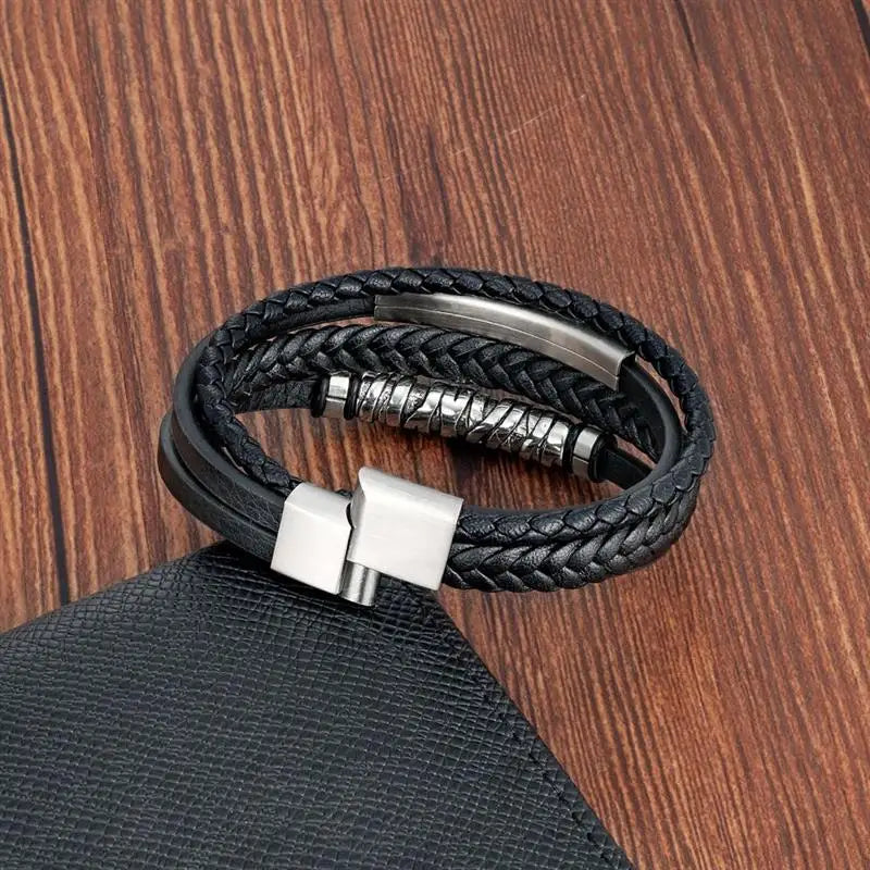 Multilayer Stainless Steel Insert Bracelet Viking Leather Bracelets for Men Braided Bangles Punk Jewelry Homme Accessories