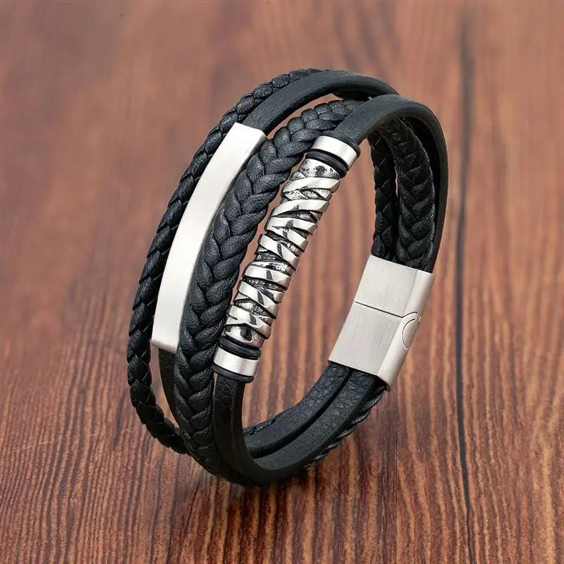 Multilayer Stainless Steel Insert Bracelet Viking Leather Bracelets for Men Braided Bangles Punk Jewelry Homme Accessories