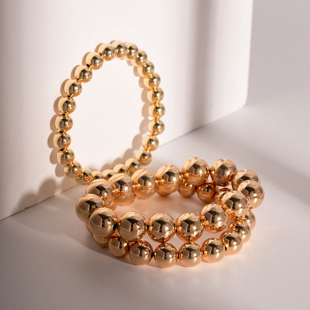 Stylish Simple 18K Real Gold Plated Beaded Bracelet For Women Jewelry Elastic Dainty Bracelets Delicate Bracelets Unisex Party