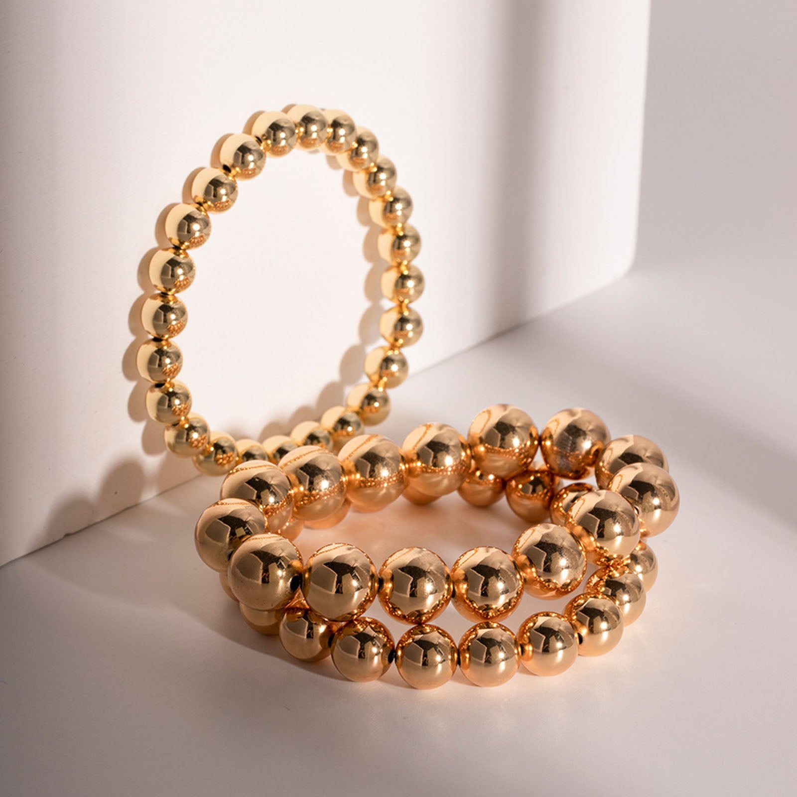 Stylish Simple 18K Real Gold Plated Beaded Bracelet For Women Jewelry Elastic Dainty Bracelets Delicate Bracelets Unisex Party