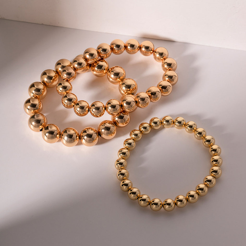 Stylish Simple 18K Real Gold Plated Beaded Bracelet For Women Jewelry Elastic Dainty Bracelets Delicate Bracelets Unisex Party