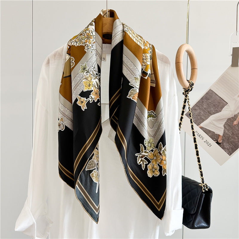 90 Silk Scarf Ladies 100% Real Silk Scarf Neckerchief Floral Printed Womens Fashion Elegant Silk Shawl Foulard Female Gifts