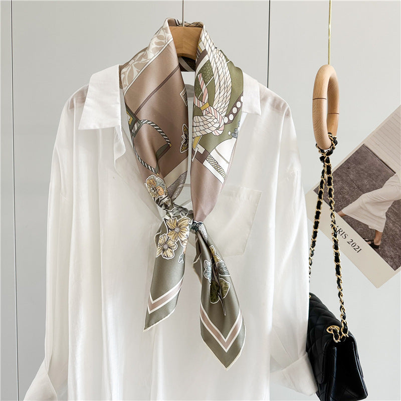 90 Silk Scarf Ladies 100% Real Silk Scarf Neckerchief Floral Printed Womens Fashion Elegant Silk Shawl Foulard Female Gifts
