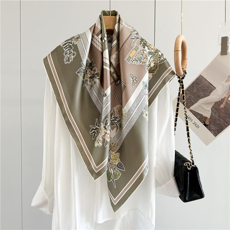 90 Silk Scarf Ladies 100% Real Silk Scarf Neckerchief Floral Printed Womens Fashion Elegant Silk Shawl Foulard Female Gifts