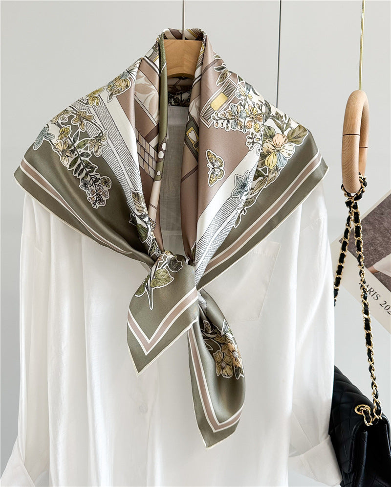90 Silk Scarf Ladies 100% Real Silk Scarf Neckerchief Floral Printed Womens Fashion Elegant Silk Shawl Foulard Female Gifts
