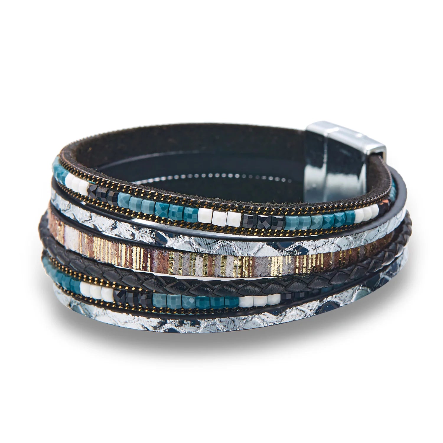 Multilayer Brown Leather Bracelet For Women Fashion Creative Bohemian Handmade Woven Magnetic Clasp Bracelet Jewelry Gift