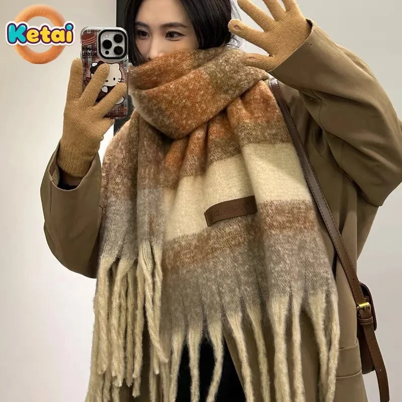Elegant Scarf for Women in Winter, Solid Color, Versatile, Student High End, Thickened Warm Scarf, Fashionable Women's Scarf