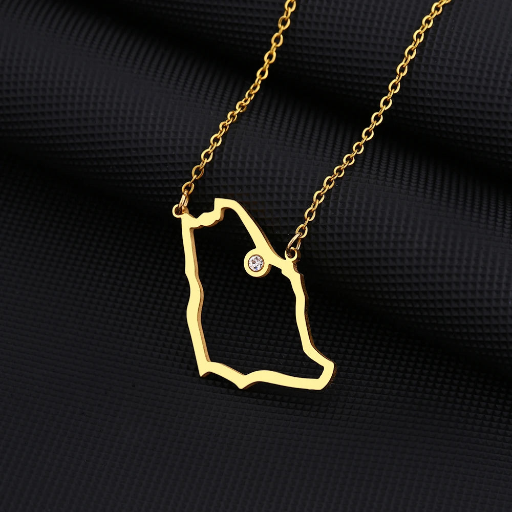 Fashion Saudi Arabia Map Flag Pendant Necklace Stainless Steel Arab Emblem Men Women Ethnic Map Jewelry Patriotic Gift