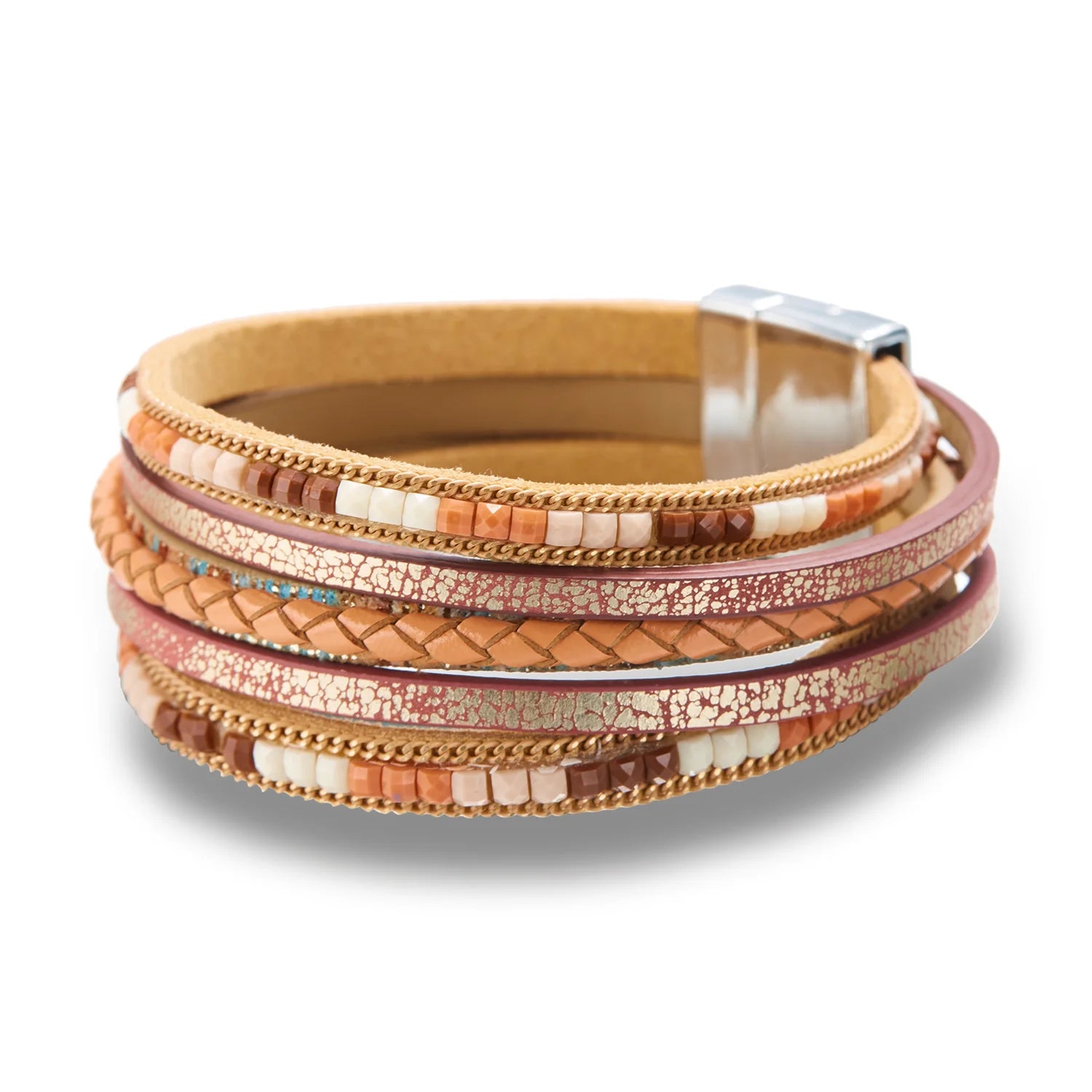 Multilayer Brown Leather Bracelet For Women Fashion Creative Bohemian Handmade Woven Magnetic Clasp Bracelet Jewelry Gift