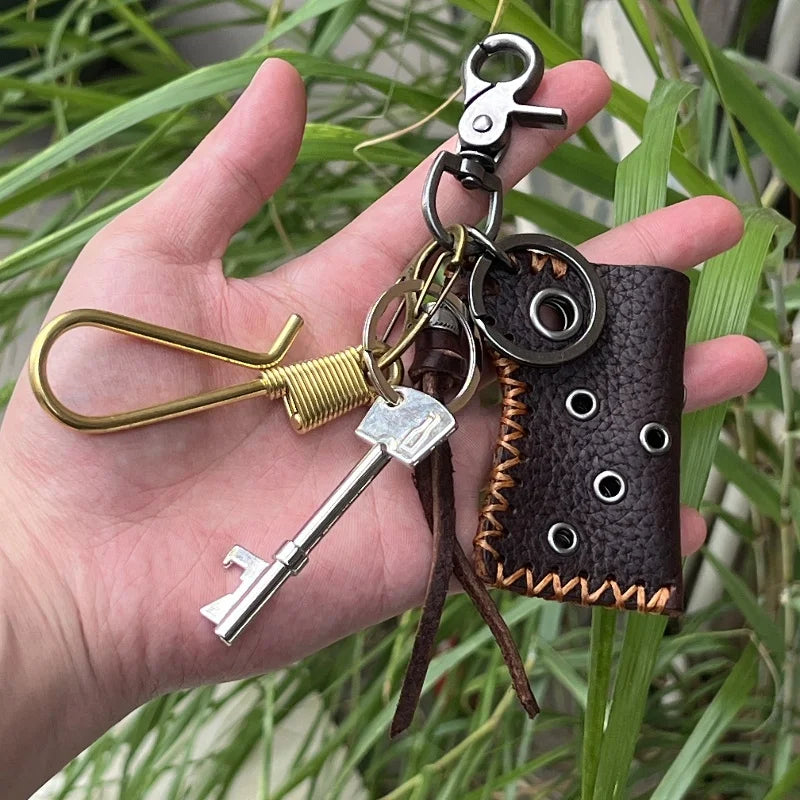 original Fashion Accessories Genuine leather keychain Jeans waist decoration Backpack metal pendant Brass stainless steel