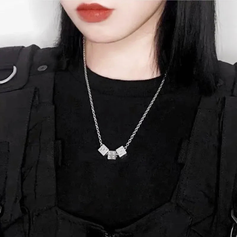 Hip Hop Dice Pendant Necklace For Men Women Streetwear Minimalist Cubical Lucky Charm Collarbone Chain Unisex Jewelry Gift