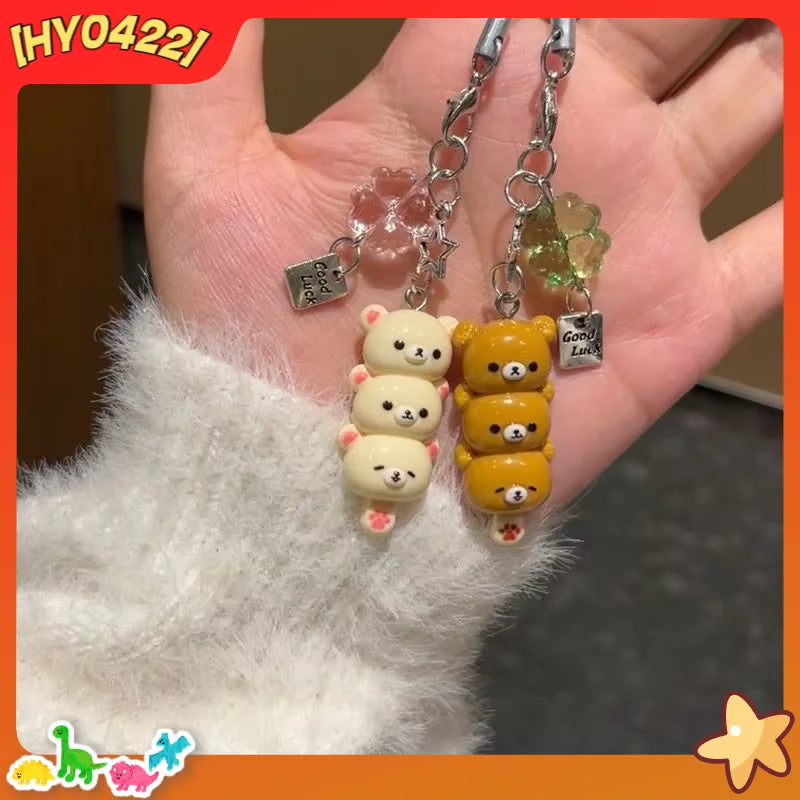 Cute Rilakkuma Keychain Cartoon Bear Brother Sister Mobile Phone Chain Couple Best Friend Accessory Pendant Sugar Coated Haws