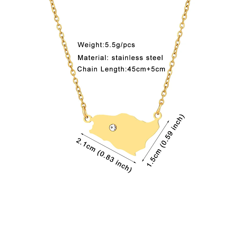 Fashion Saudi Arabia Map Flag Pendant Necklace Stainless Steel Arab Emblem Men Women Ethnic Map Jewelry Patriotic Gift