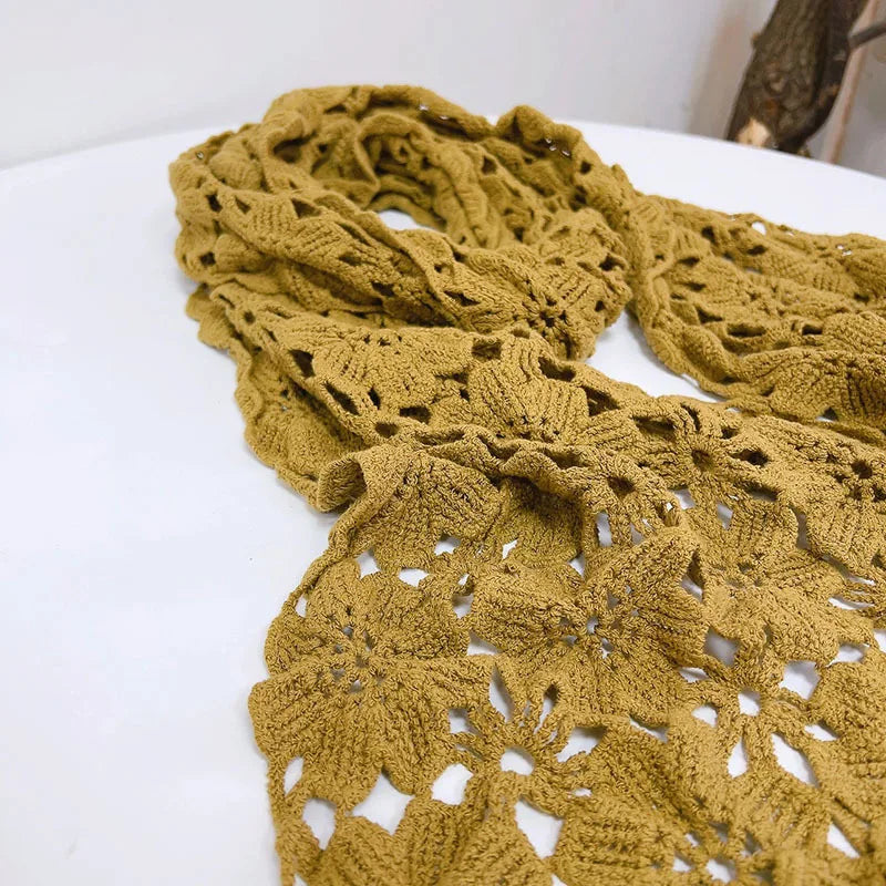 Lace Crocheted Knitted Shawl Women Fashion Ivory Solid Cotton Lace Scarf 40*190cm