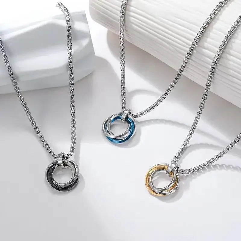 Men's Hip-hop Three-ring Necklace - Stainless Steel, Simple Refined with Minor Personality | Trendy Pendant Jewelry Gift