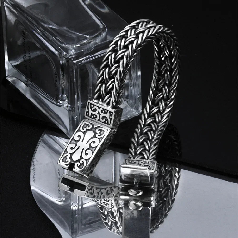 New Silver Color Charm Bracelet Popular Eternal Vine Totem Wide Woven-Chain Argentum Amulet for Men Jewellery