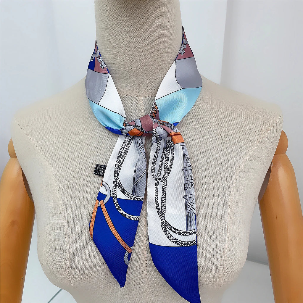 Women Scarf 2024 New Brand Design Luxury Twill Silk Scarf Fashion Headband Foulard Skinny Hair Bag Scarves Neckerchief