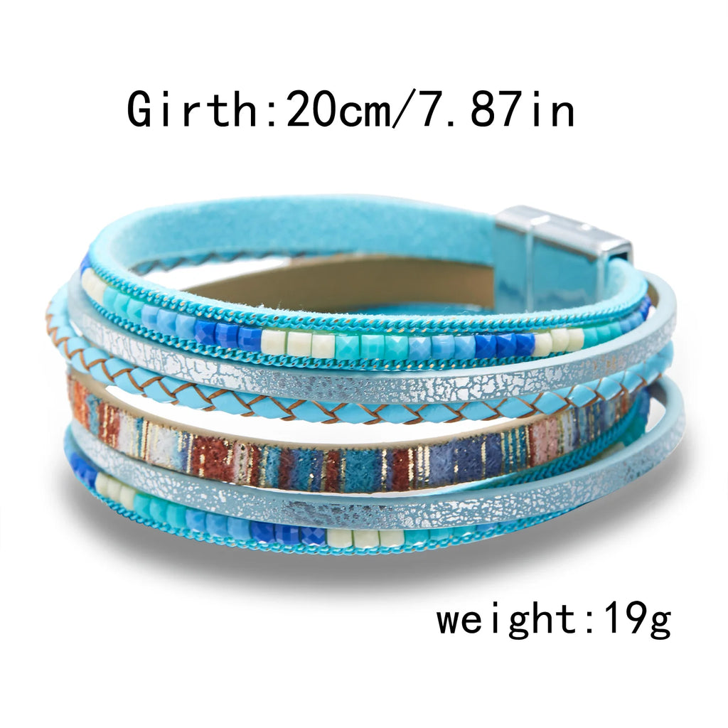 Multilayer Brown Leather Bracelet For Women Fashion Creative Bohemian Handmade Woven Magnetic Clasp Bracelet Jewelry Gift