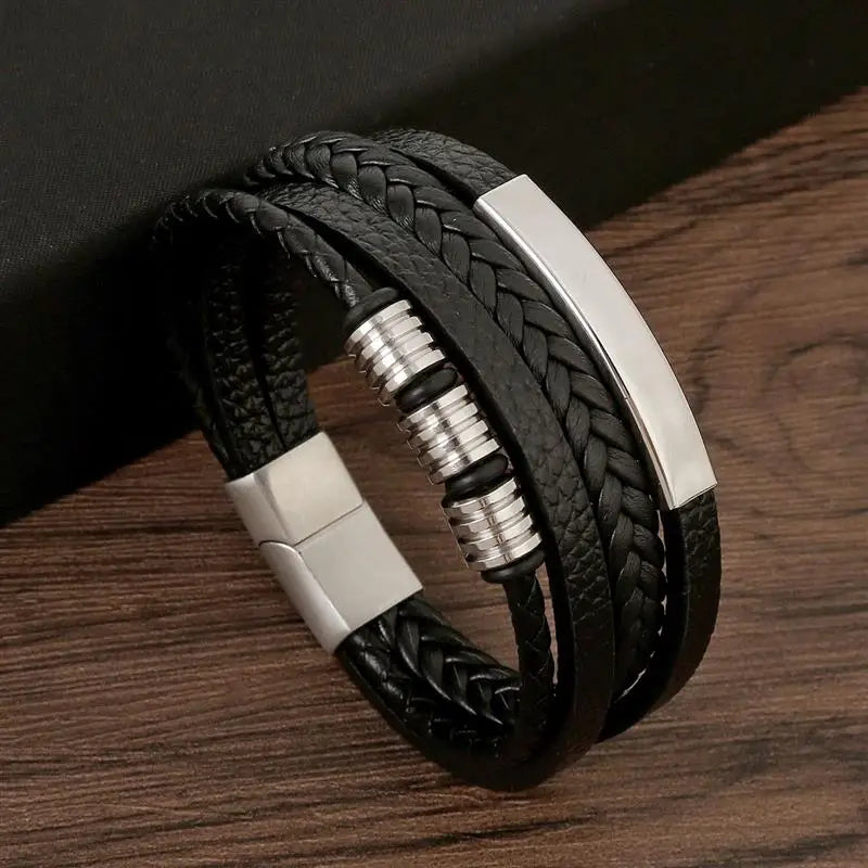 Multilayer Stainless Steel Insert Bracelet Viking Leather Bracelets for Men Braided Bangles Punk Jewelry Homme Accessories
