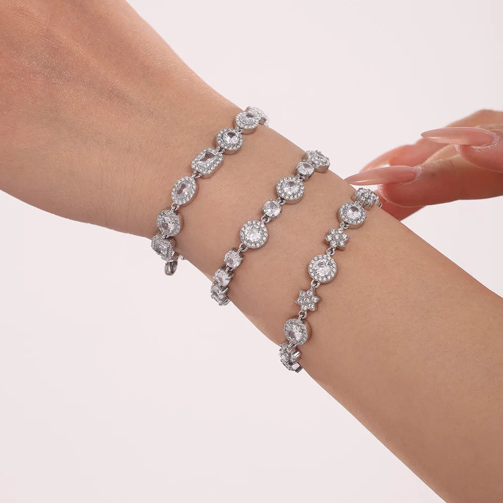Women's Bracelet with Simple Design Inlaid with Zircon Stainless Steel Fashionable and Versatile Jewelry Accessories