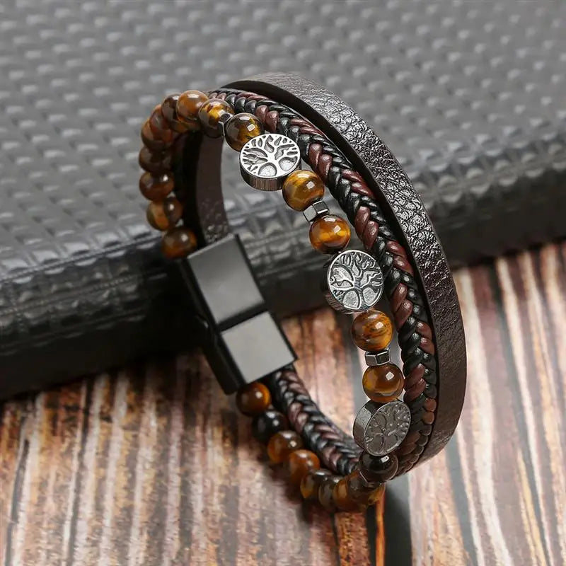 Classic Hand-Woven Leather Bracelet 19/21/23cm Multilayer Leather Men Bracelets Punk Bangle for Friend Charm Jewelry Gifts