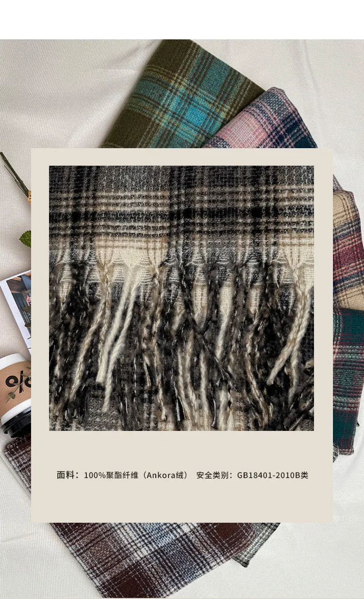 Women's Fashion Scarf New Sweet Style Sacrf Autumn Winter Checkered Scarf New Versatile Warm Couple's Scarf Shawl Korean Style