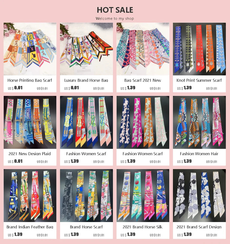 Women Scarf 2024 New Brand Design Luxury Twill Silk Scarf Fashion Headband Foulard Skinny Hair Bag Scarves Neckerchief