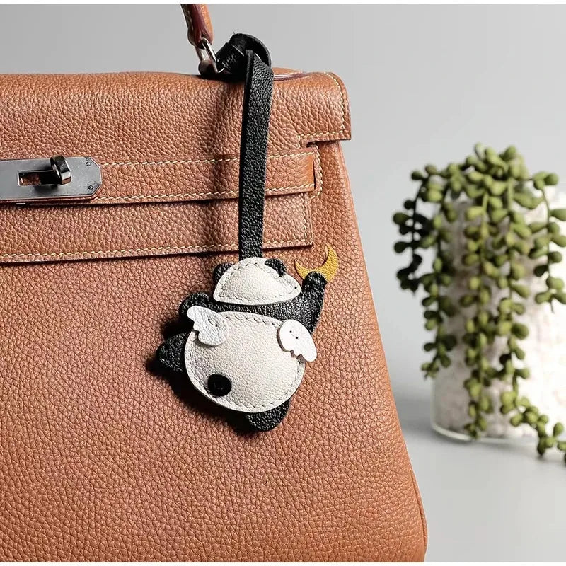 Luxury Design Genuine Leather Handmade Pendant Bag Accessories Cute Car Hangings Keychain Bag Charms Cute Animal Bag Decorations