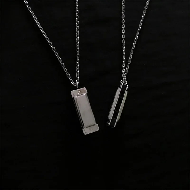 Mini Harmonica Necklace Men and Women Niche Design Sense Pendant Musical Can Blow The Sound Senior Creative Little Instruments