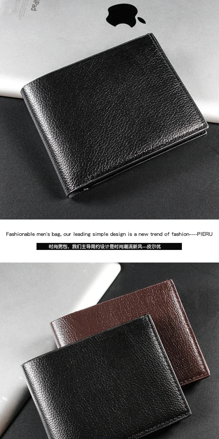 Men's Wallet Genuine Leather Men Wallets Premium Product Real Cowhide Wallets for Man Short Black Walet Portefeuille Homme