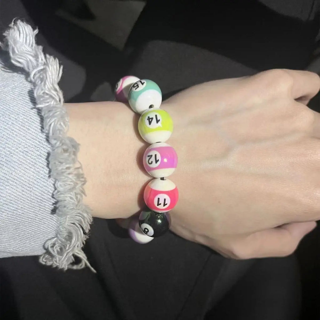 Middle Eight Billiard Bracelets for Women Men Hip Hop Rock Elastic Rope Couple Bracelets Jewellery Women Resin Beads