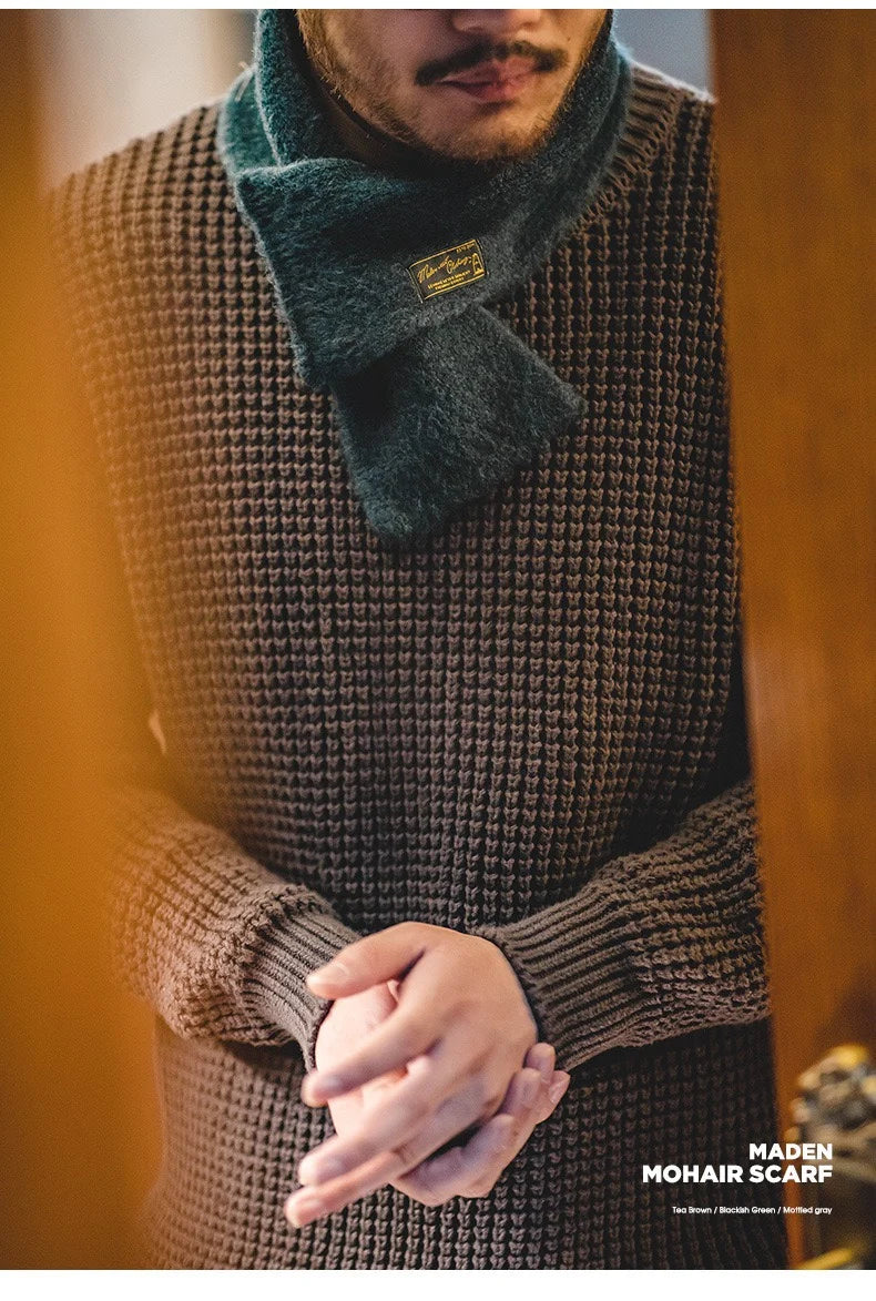 Maden Workwear Japanese Sle Retro Knitted Scarf Windproof Warm Woolen Men's Women's  Color Ne Warmer Autumn Winter