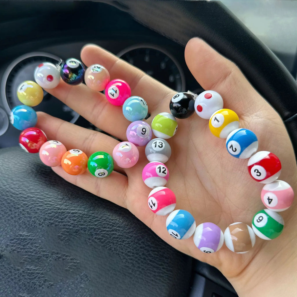 Middle Eight Billiard Bracelets for Women Men Hip Hop Rock Elastic Rope Couple Bracelets Jewellery Women Resin Beads