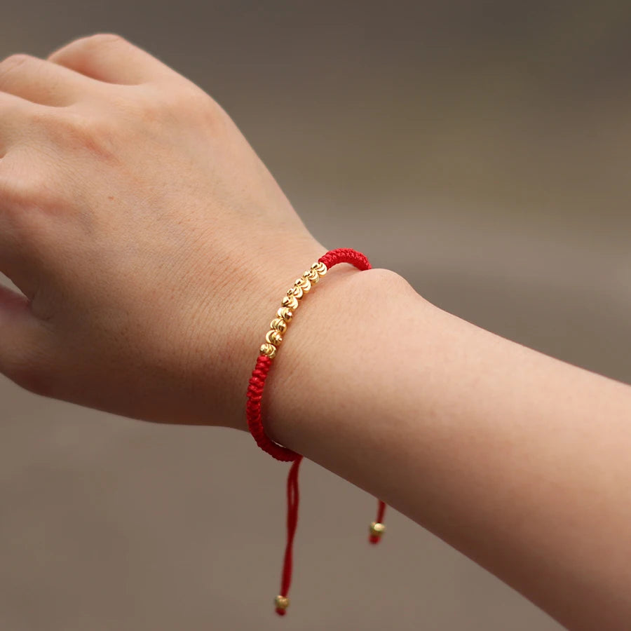 Classic Handmade Beaded Bracelet for Men Women Exquisite Small Gold Beads Adjusted Good Luck Red String Braslet Couple Gifts